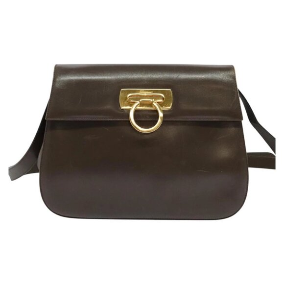 Salvatore Ferragamo Gancini Shoulder Bag Leather Brown Gold - Picture 2 of 15